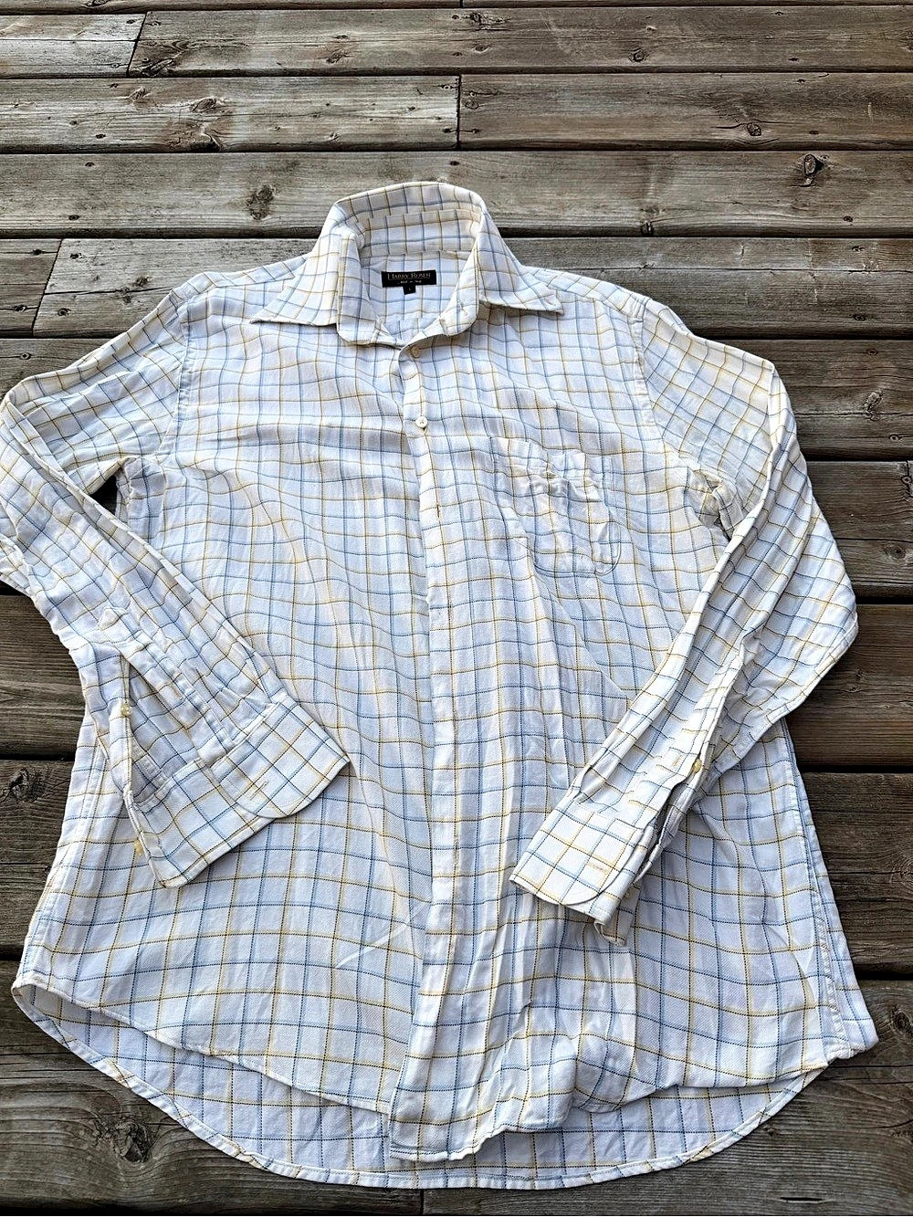 Harry Rosen Men's Shirt L Cotton Cashmere Plaid Check Made in Italy Long Sleeve